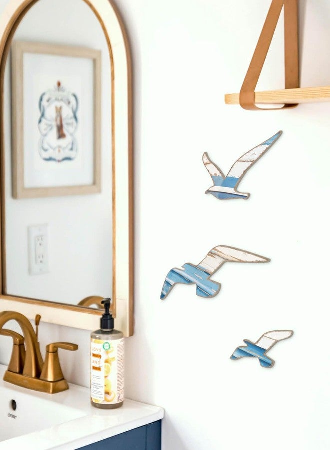 Putuo Decor 3pcs Wood Nautical Decor Seagull Wall Decor Nautical Coastal Theme Wall Art Adhesive Seagull Wall Sculpture Sea Birds Lake House Ocean Decoration Vintage Ornaments For Home Bathroom - Image 3